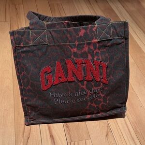 GANNI Leopard Print Red and Black Tote